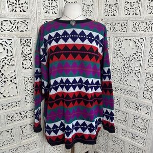 Vintage Colorful Geometric Aztec Retro Grannycore Grandpa Sweater One Size